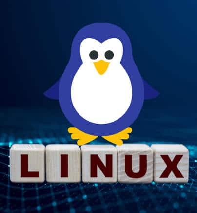 A Penguin Standing On Top Of The Word Linux 