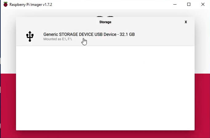 Raspberry Pi Imager Choose Storage Device