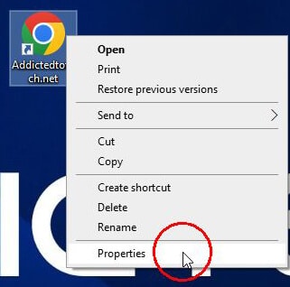 Right-click the icon and left-click on Properties.